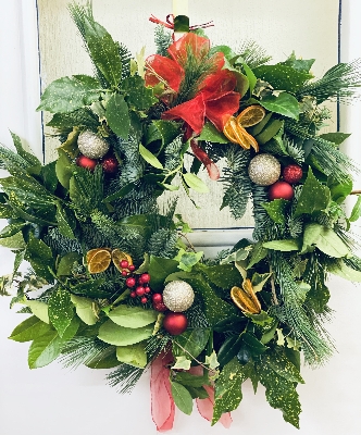 Festive fresh door wreath