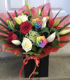 Mixed rose and lily hand tied